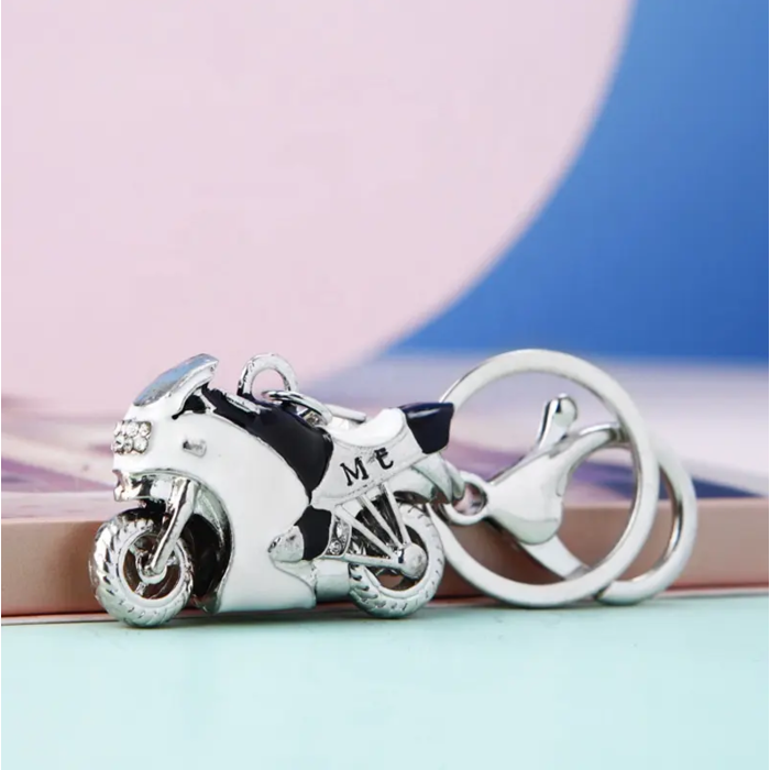 Key ring Silver Motorcycle Black and White