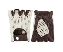 Swift vintage fingerless crochet leather gloves dark brown