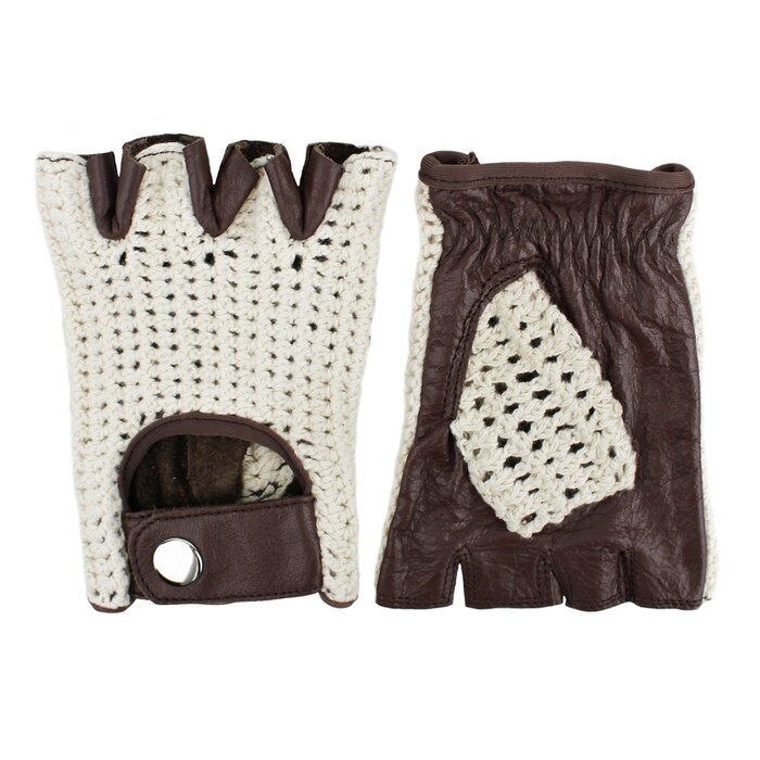 Swift vintage fingerless crochet leather gloves dark brown