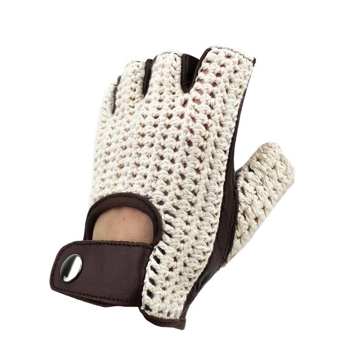 Swift Vintage Crochet-Leder fingerlose Autofahrer handschuhe dunkelbraun