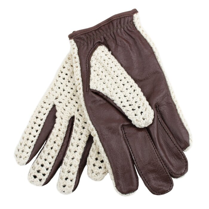 Swift vintage crochet leren handschoenen donkerbruin