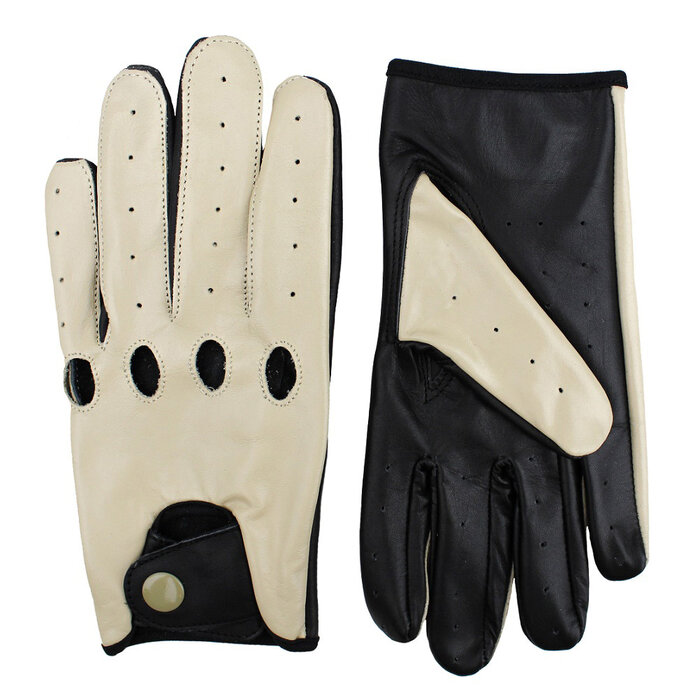 Driving leren handschoenen zwart - beige
