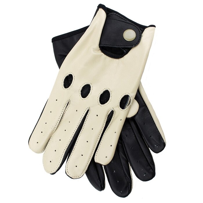 Driving leather gloves black - beige