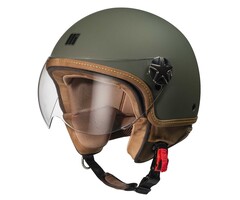 Motocubo Ant Jethelm mit Außenvisier | matt grün