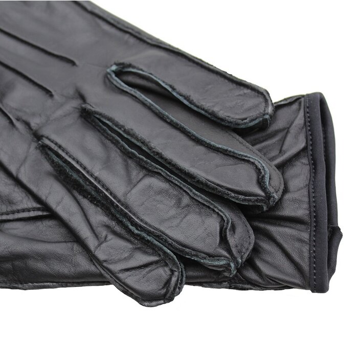 Zwarte ongevoerde leren handschoenen