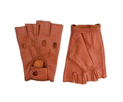 Braune fingerlose Lederhandschuhe - Größe XXL