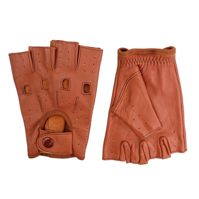 Braune fingerlose Lederhandschuhe