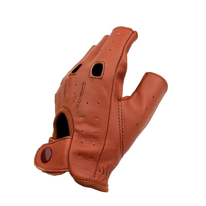 Braune fingerlose Lederhandschuhe