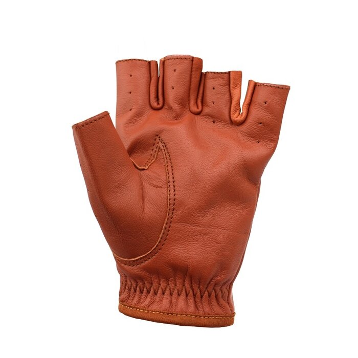 Braune fingerlose Lederhandschuhe