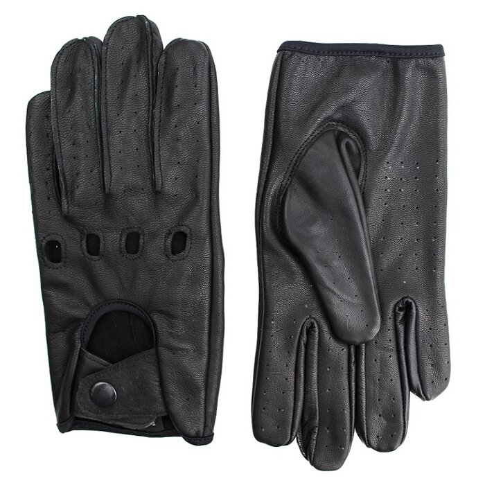 Schwarze Leder -Autofahrer handschuhe
