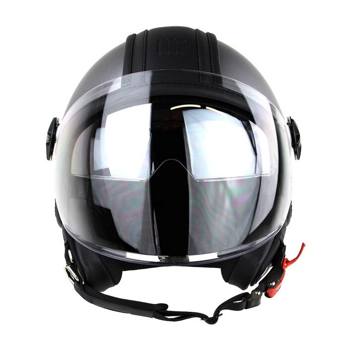 Motocubo top cube jethelm met dubbel vizier | grijs - zwart leer | ECE 22.06