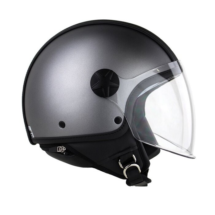 Motocubo top cube jethelm met dubbel vizier | grijs - zwart leer | ECE 22.06