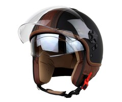 Motocubo top cube jethelm | mat zwart - bruin leer