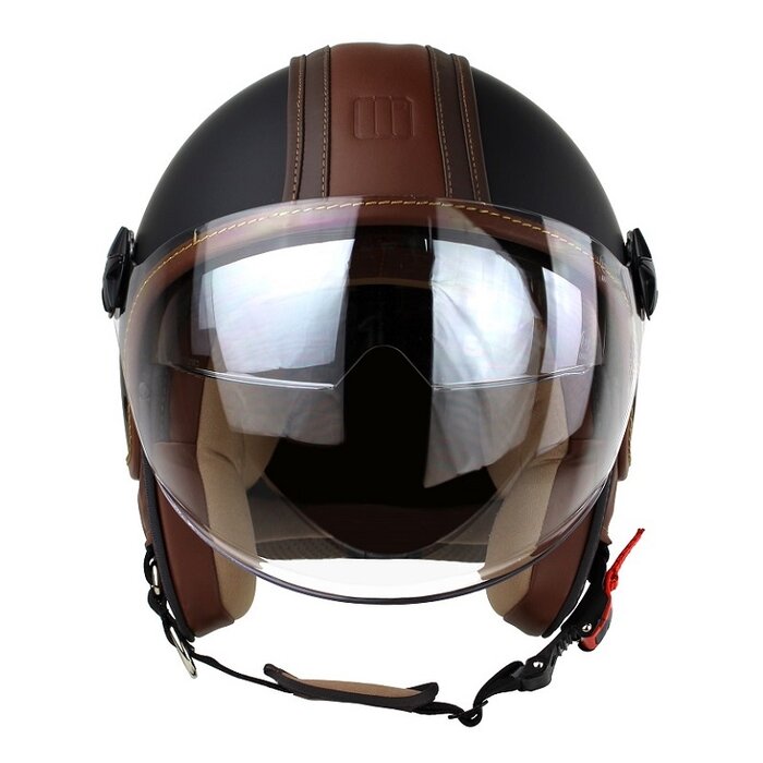 Motocubo top cube jethelm met dubbel vizier | mat zwart - bruin | ECE 22.06