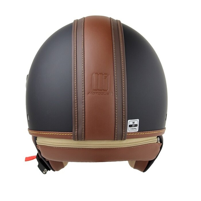 Motocubo Top cube Jethelm mit Doppelvisier | mattschwarz - braun Leder | ECE 22.06