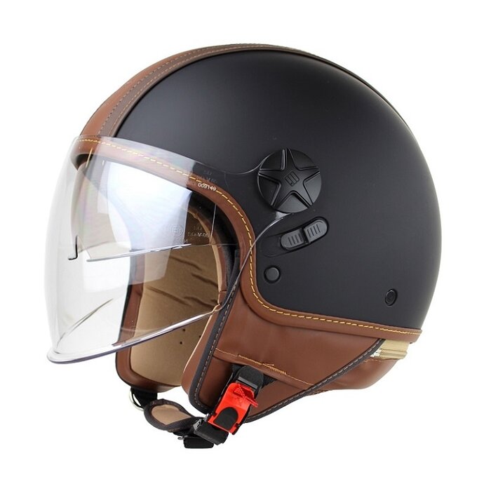 Motocubo top cube jethelm met dubbel vizier | mat zwart - bruin | ECE 22.06