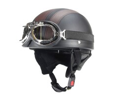 Vintage schwarz - brauner Leder Halbschalenhelm