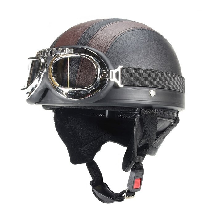 Vintage schwarz - brauner Leder Halbschalenhelm