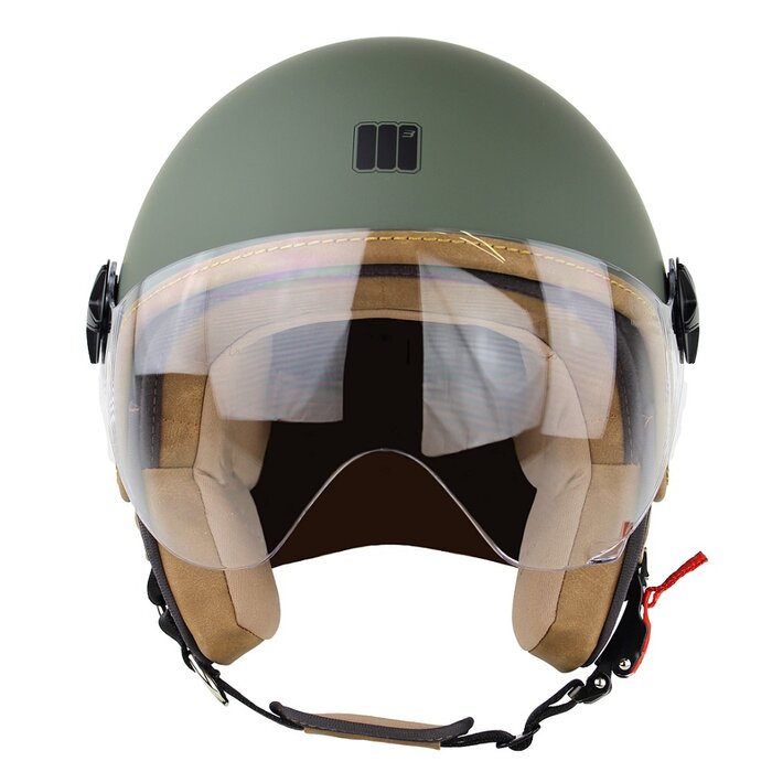 Motocubo Ant Jethelm mit Außenvisier | matt grün