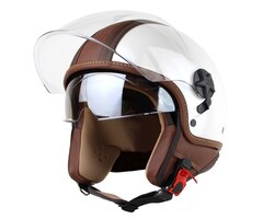 Motocubo top cube jethelm | wit - bruin leer