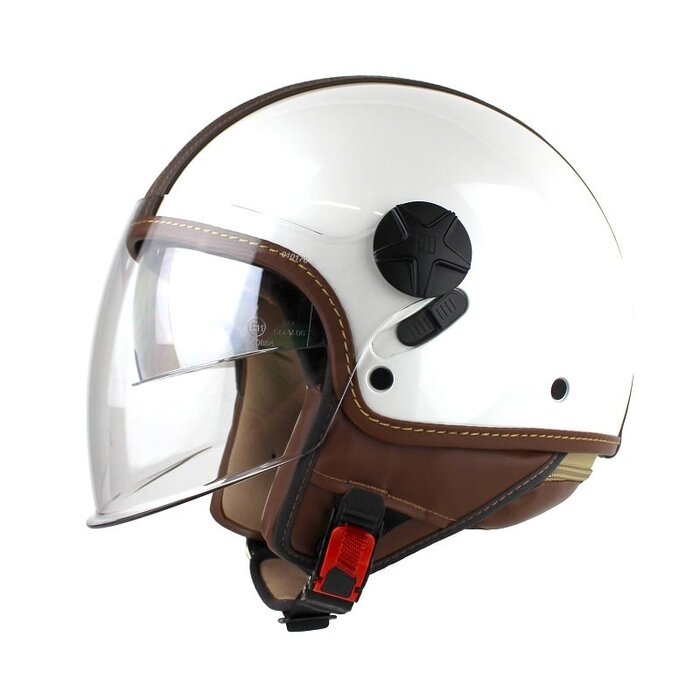 Motocubo top cube jet helmet with double visor | white - brown leather | ECE 22.06