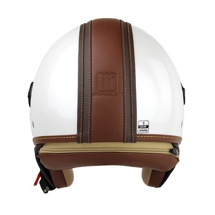 Motocubo top cube jet helmet with double visor | white - brown leather | ECE 22.06