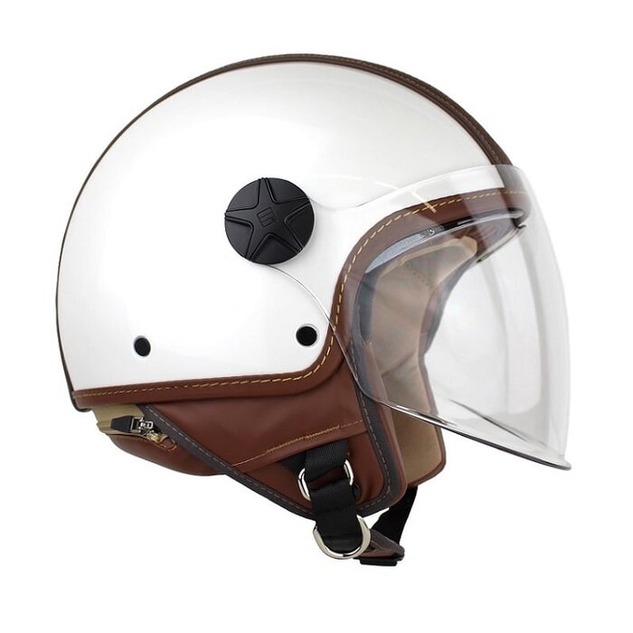Motocubo top cube jet helmet with double visor | white - brown leather | ECE 22.06