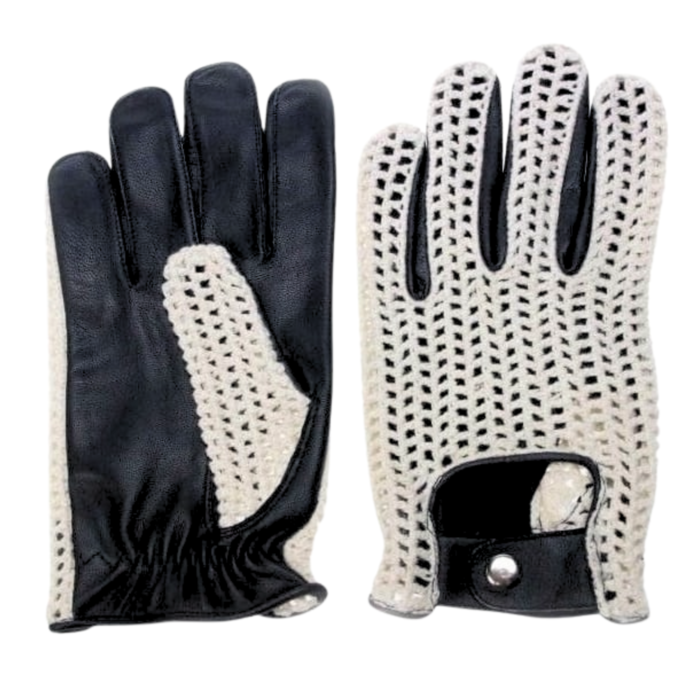 Swift Vintage Crochet-Leder Autofahrer handschuhe schwarz