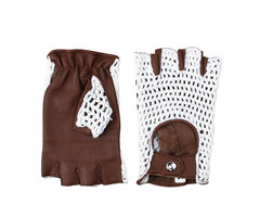 Swift vingerloze crochet leren handschoenen wit - bruin