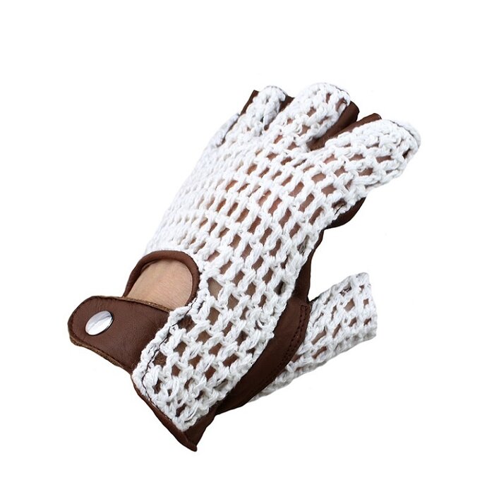 Swift Crochet-Leder fingerlose Autofahrer handschuhe weiß - braun