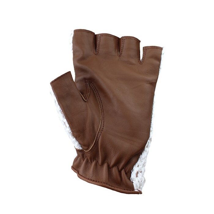 Swift fingerless crochet leather gloves white - brown