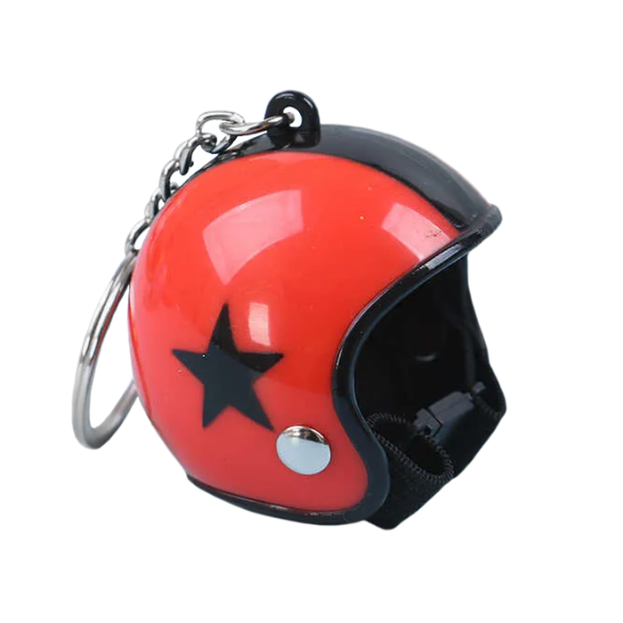 Keychain red jet helmet with black star