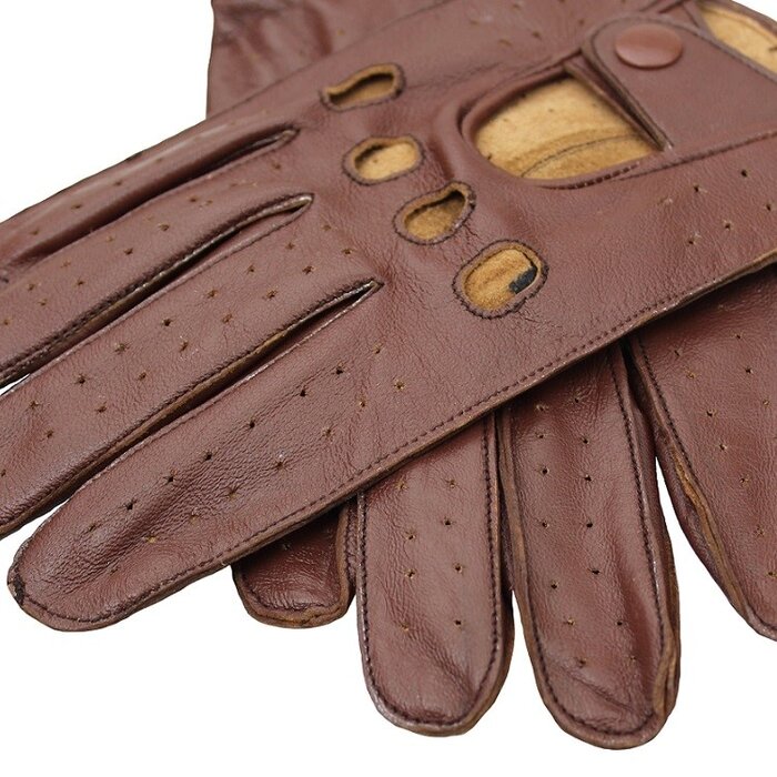 Racing brown leather driving gloves - size M