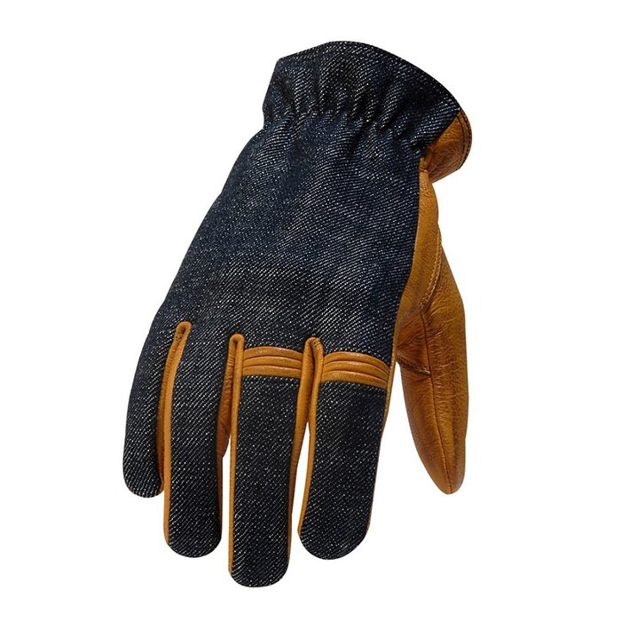 Torc Hollywood gold Motorradhandschuhe Denim-Leder