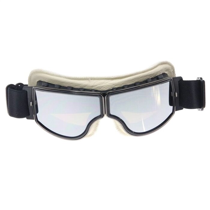 CRG black, white leather cruiser motor goggles