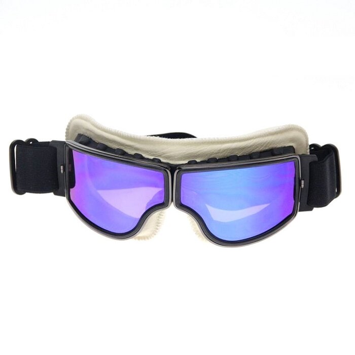 CRG black, white leather cruiser motor goggles