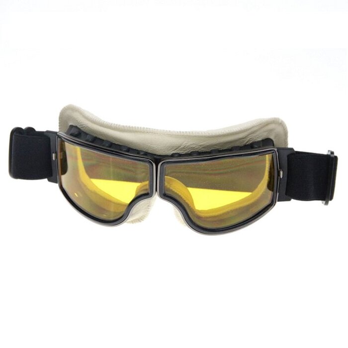 CRG Weißes Leder Cruiser retro Motorradbrille