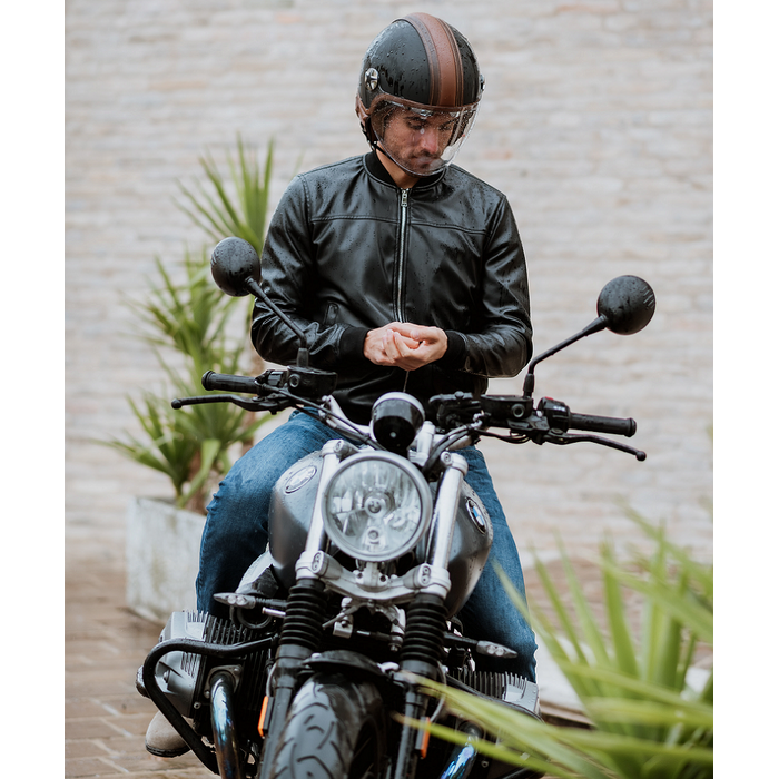 Motocubo top cube jet helmet with double visor | matt black - brown leather