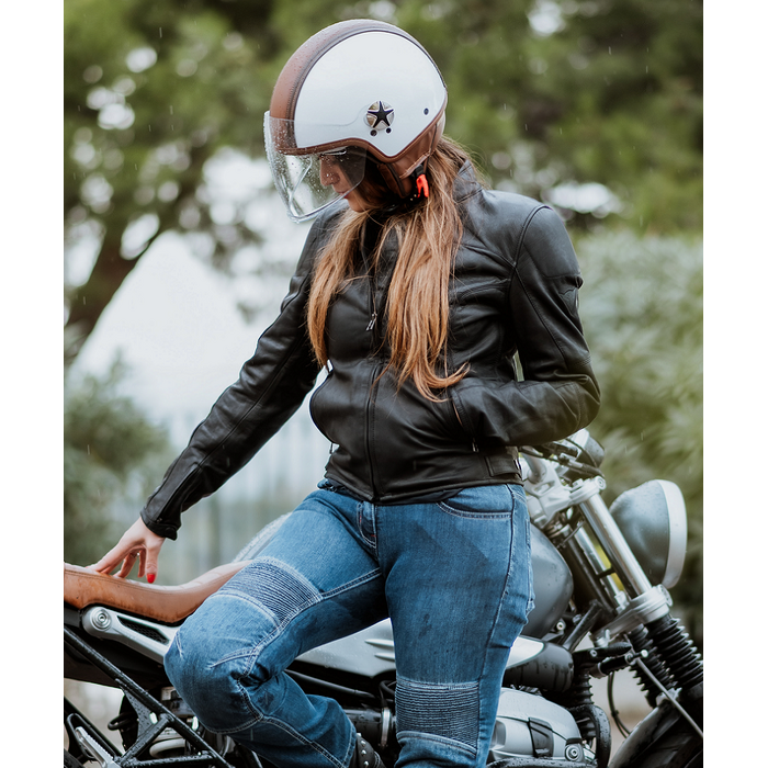 Motocubo top cube jethelm met dubbel vizier | wit - bruin leer | ECE 22.06