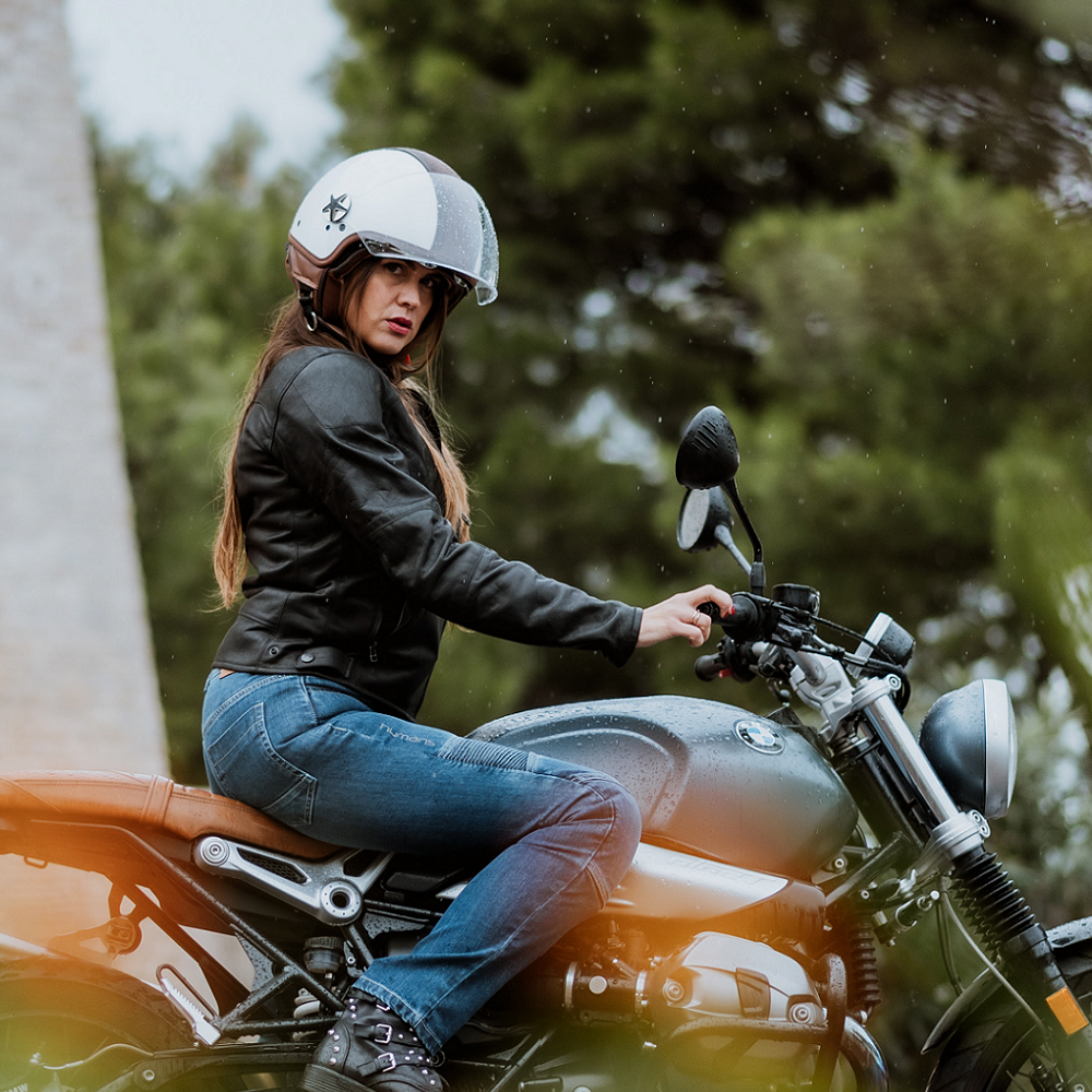 Motocubo top cube jethelm met dubbel vizier | wit - bruin leer | ECE 22.06