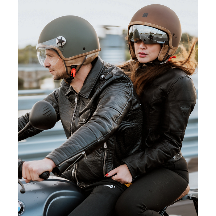 Motocubo Ant Jethelm mit Außenvisier | matt grün | ECE 22.05