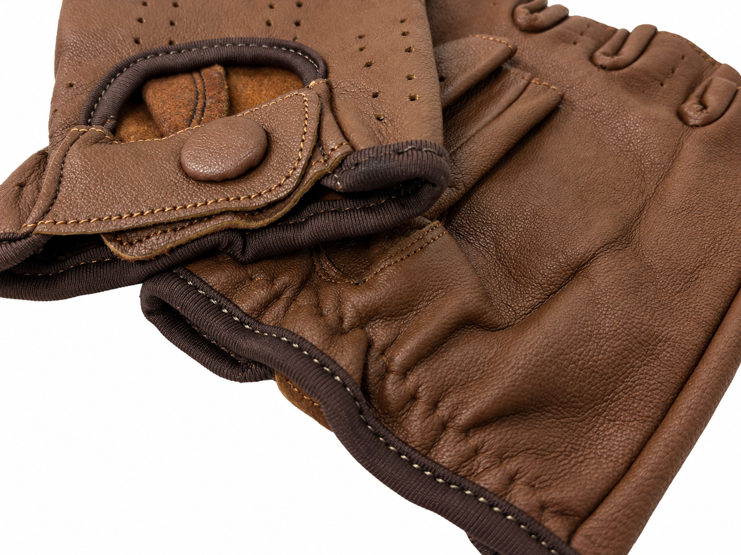 Vareno Brescia fingerless leather driving gloves walnut brown