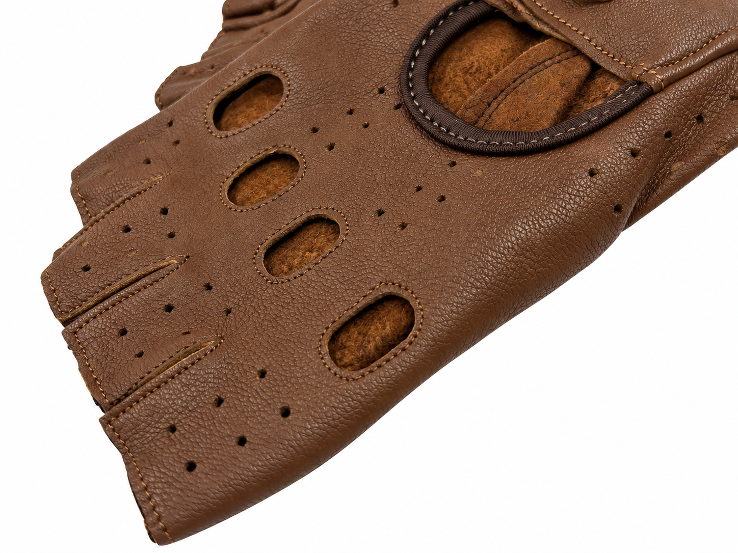Vareno Brescia fingerless leather driving gloves walnut brown