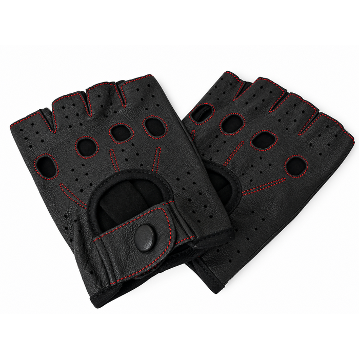Vareno Brescia fingerless leather driving gloves red