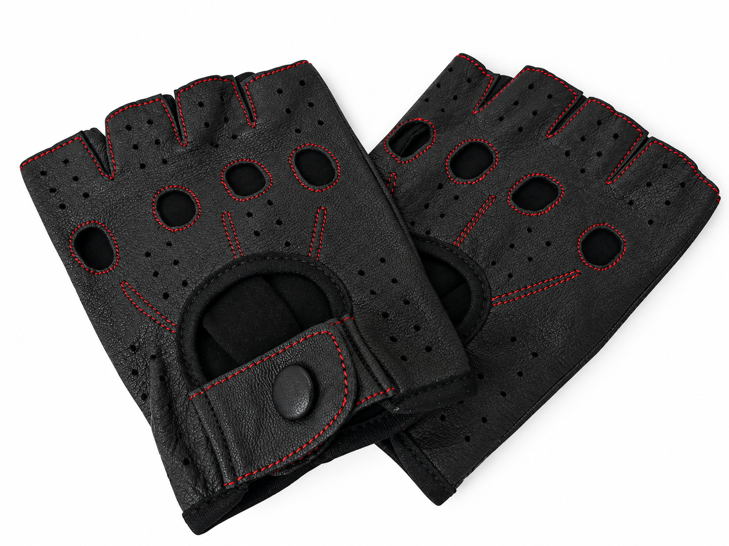 Vareno Brescia fingerless leather driving gloves red