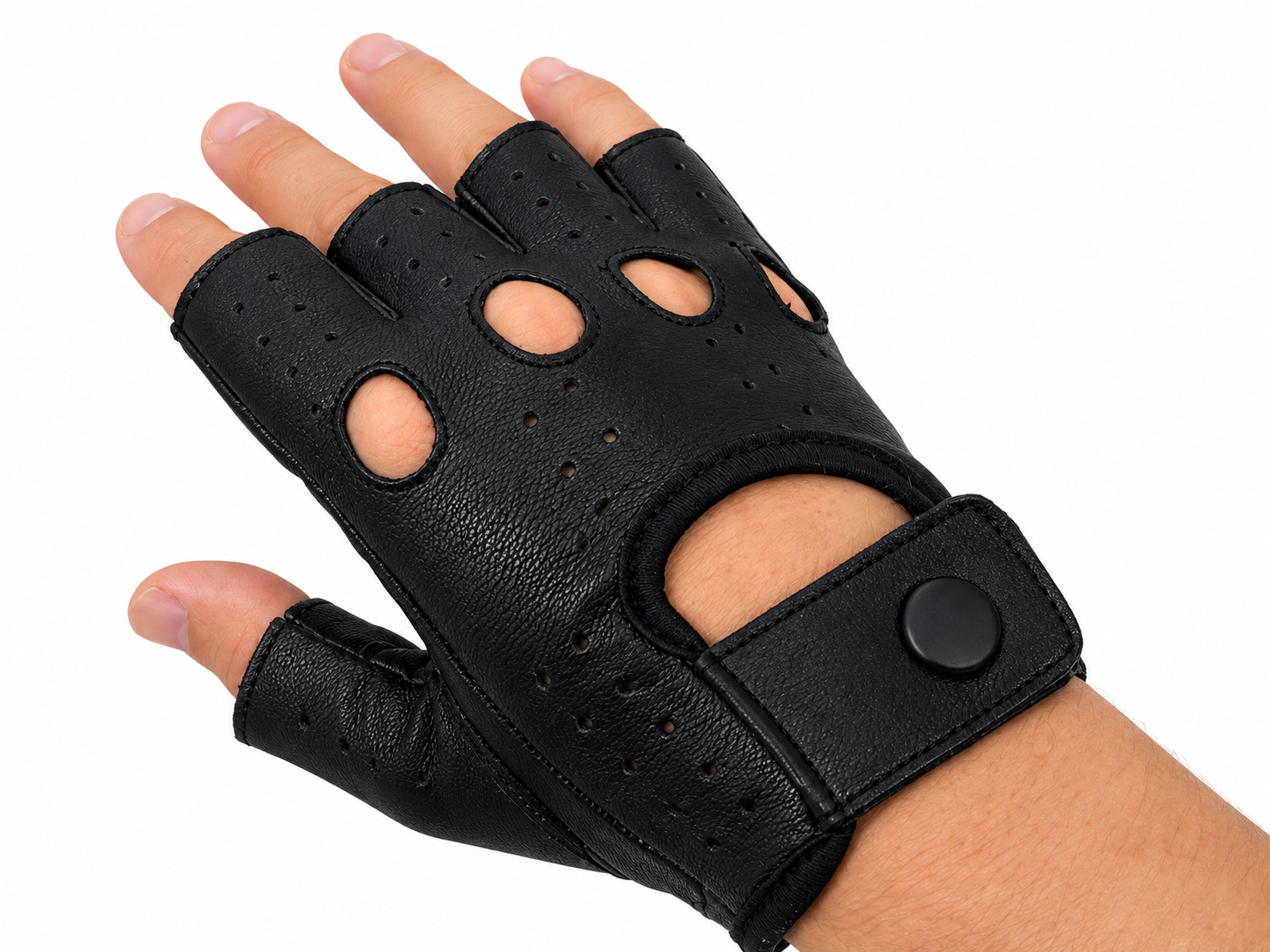 Vareno Brescia fingerless leather driving gloves black
