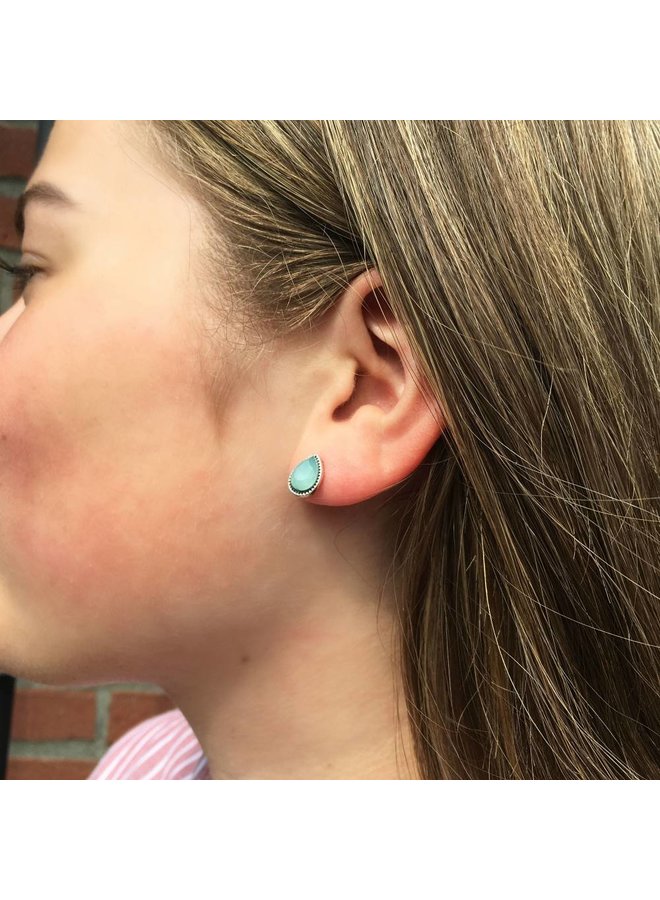 Vintage stud earring Teardrop Aqua - Silver