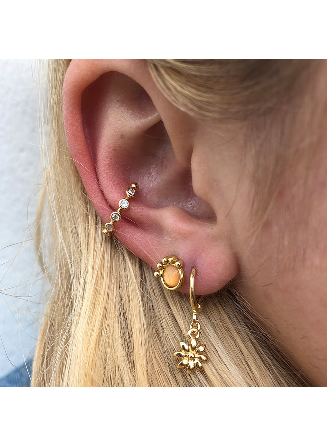 Vintage stud earring Circle Orange - Gold