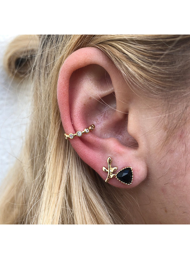 Vintage stud earring Triangle Black - Gold