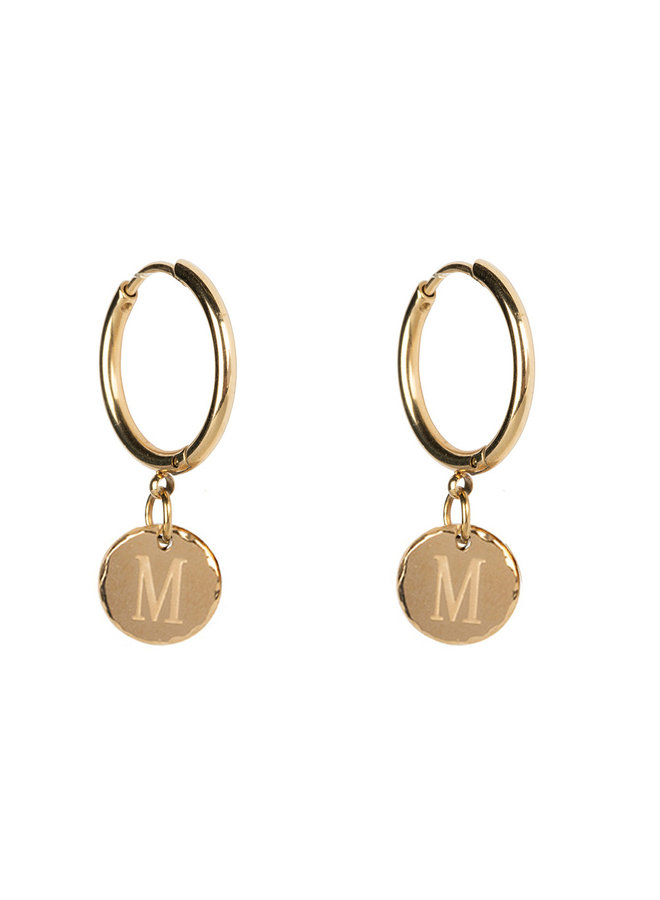 Jozemiek Earring with initial stainless steel 14k gold plating medium